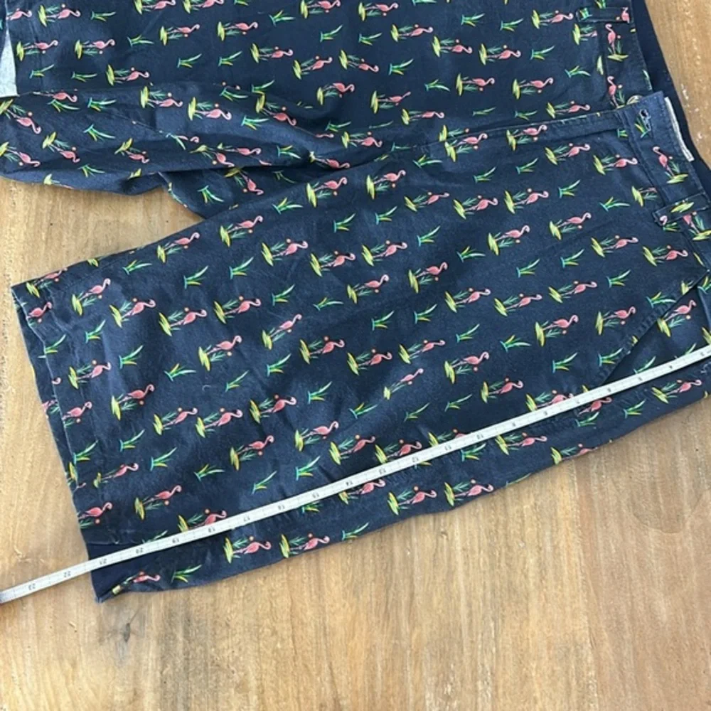 Madda Fella Mens Flamingo Print Chino Shorts Navy Blue Tropical Key West Size 32